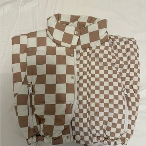 Beach Riot Checkered Tan and White Puffer Jacket